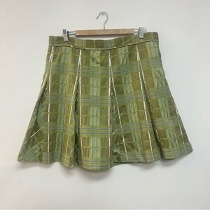 Burberry Green Plaid Nova Check Pleated Knee Length Skirt Cotton Silk US 12 $790
